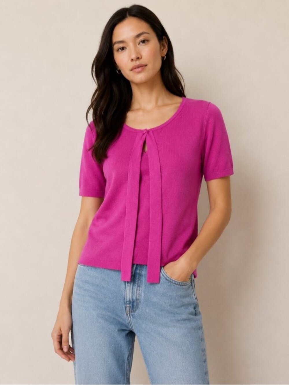 Max Mara Magenta Pink Knit Draped Cardigan Top S 0771